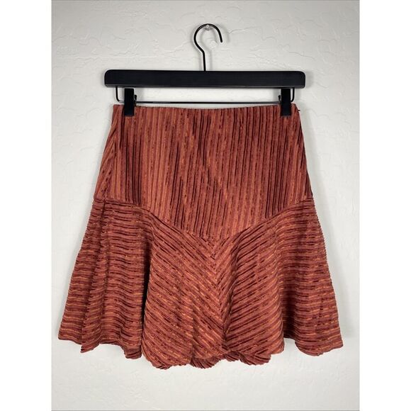 Free People Womens Camden Rust Orange Ribbed Swing Mini Skirt Size S EUC - Picture 2 of 6